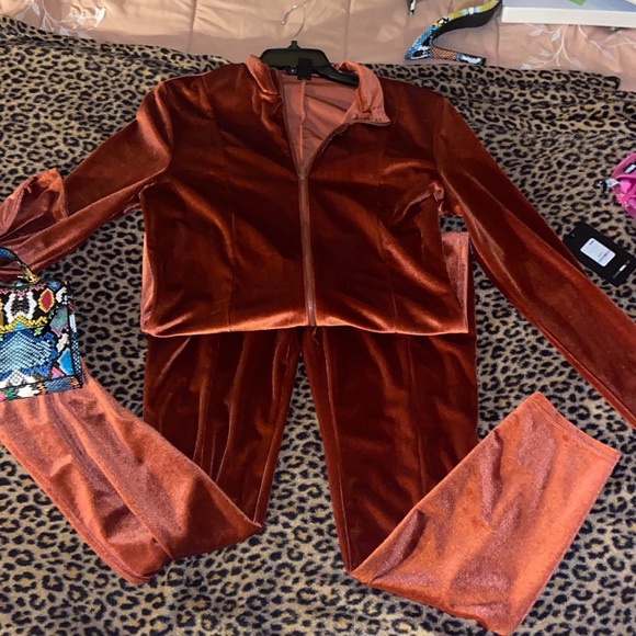 Burnt Orange Suede LongSleeve Jumpsuit
